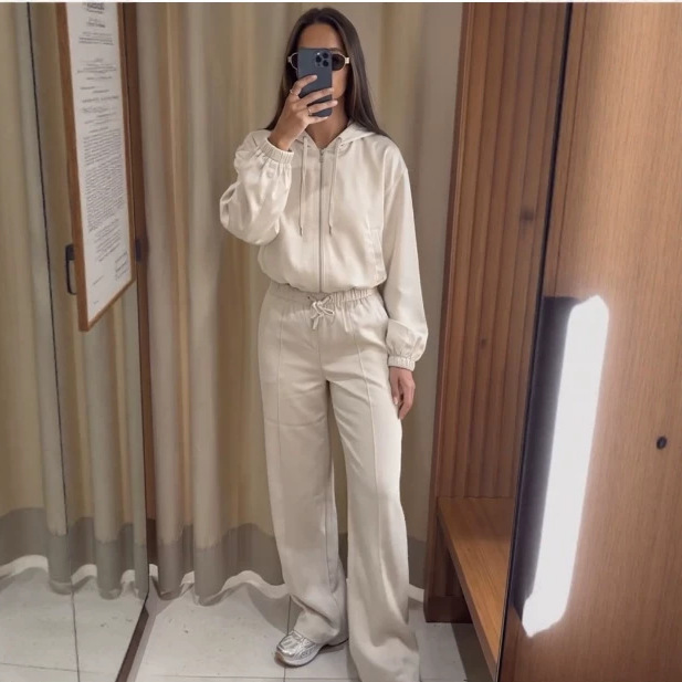 Women's Hooded Bomber Jacket and Wide-Leg Pants Set
