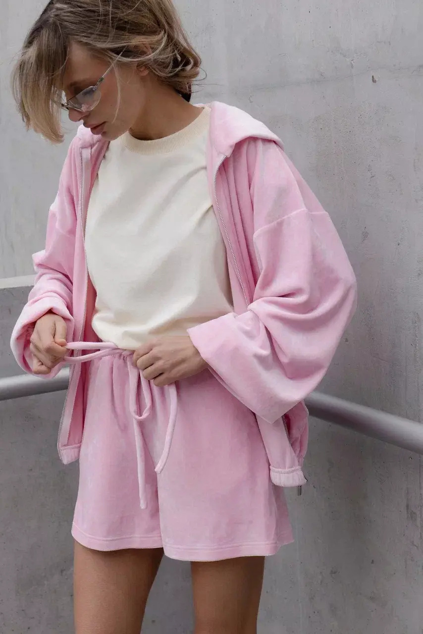 Women's Hooded Fleece Sweatshirt and Shorts Two-Piece Set