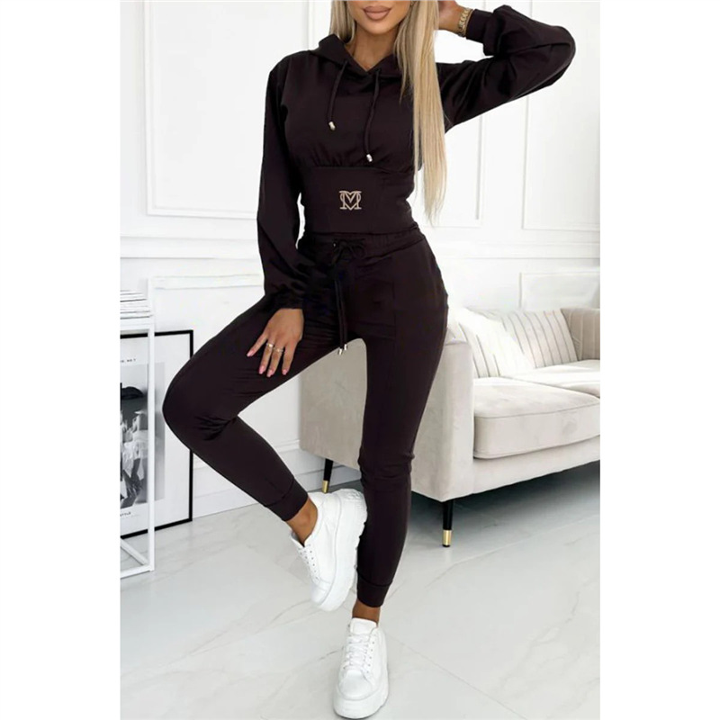 Women's Cinched Waist Hoodie and Pants Set Casual Sporty Two-Piece