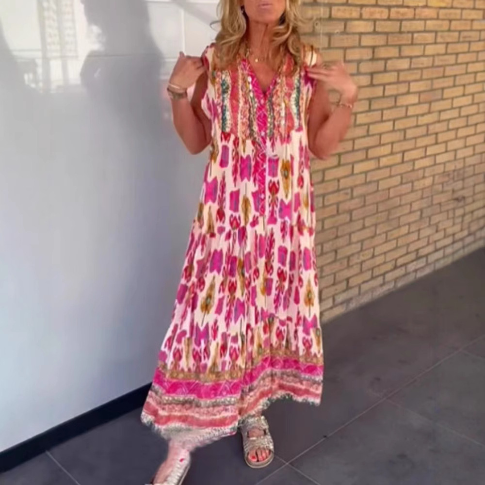 V-Neck Sleeveless Printed Maxi Dress