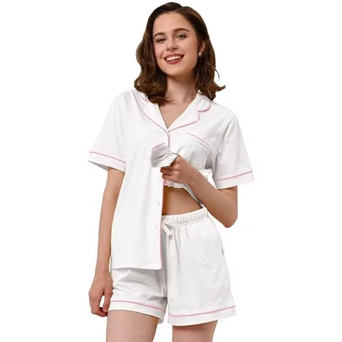 Women's Cuban Collar Short Sleeve Printed Shirt Set