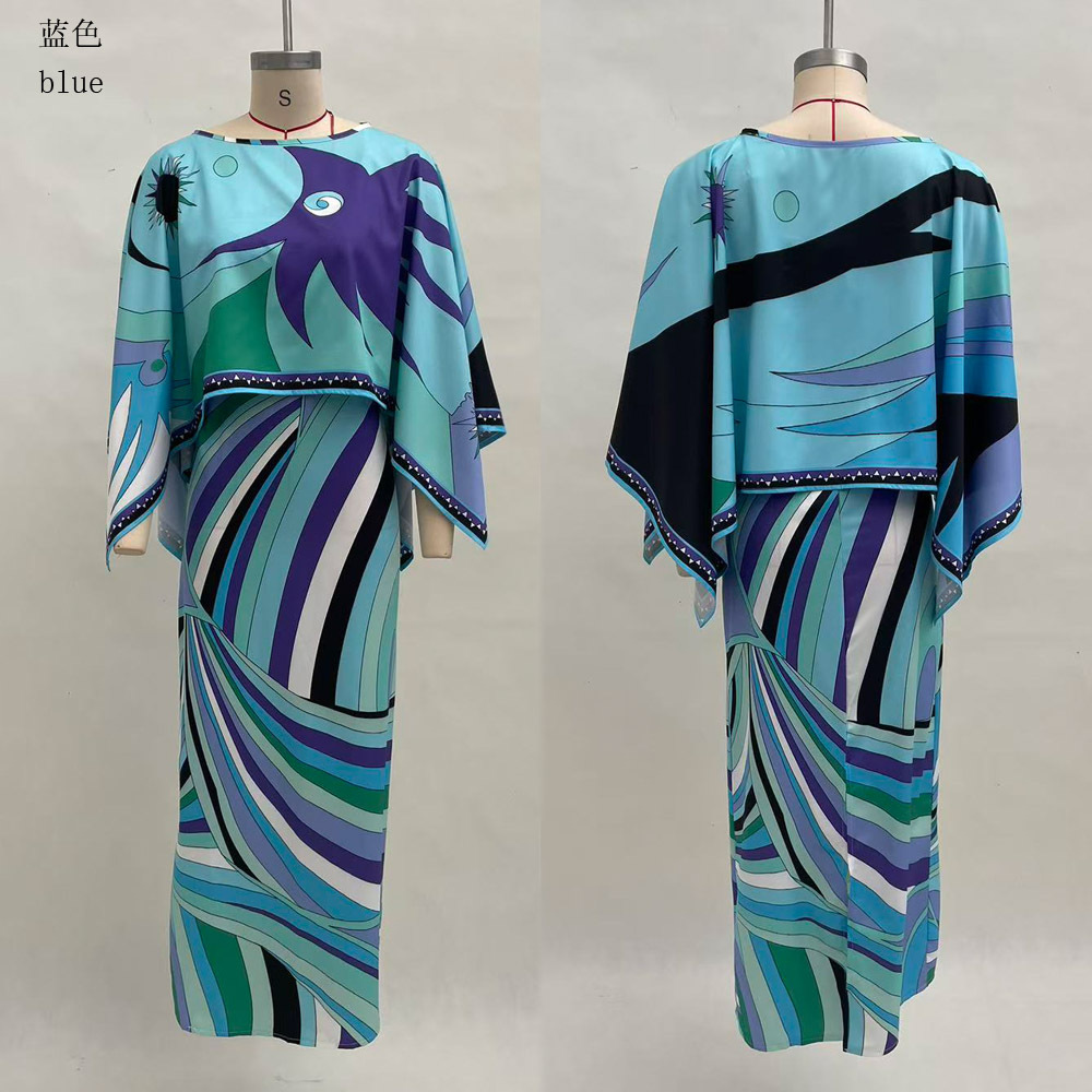 Women's Asymmetric Print Shawl Dress Two-Piece Set Sleeveless Long Skirt