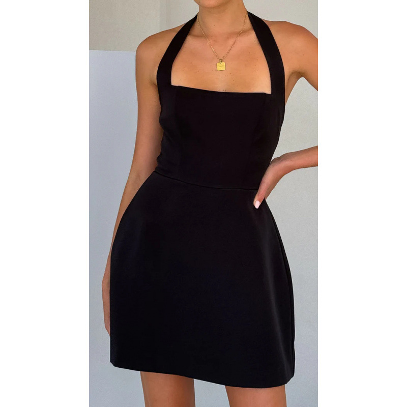 Solid Color Halter Neck Long Dress