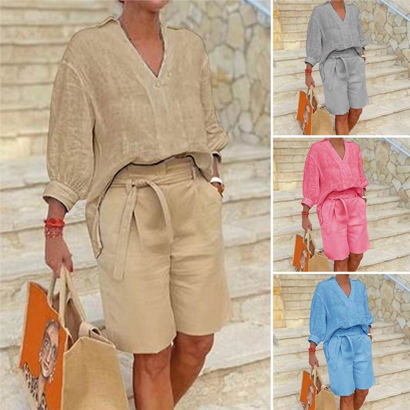 Women's Casual Two-Piece Set with Loose Shorts and Top