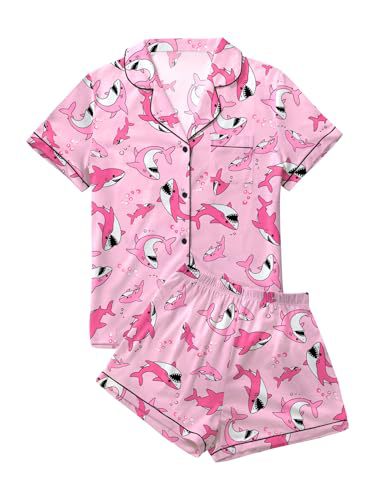 Cuban Collar Heart Hamster Elephant Print Women's Short Sleeve Set