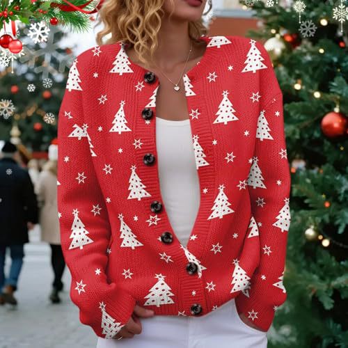 Women's Winter Forest Snowman Print Button Cardigan Sweater