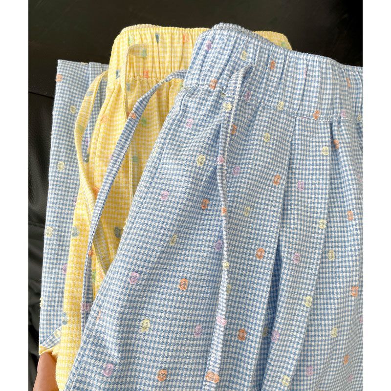 Yellow Polka Dot Wide-Leg Pants for Women High Waist Draped Casual