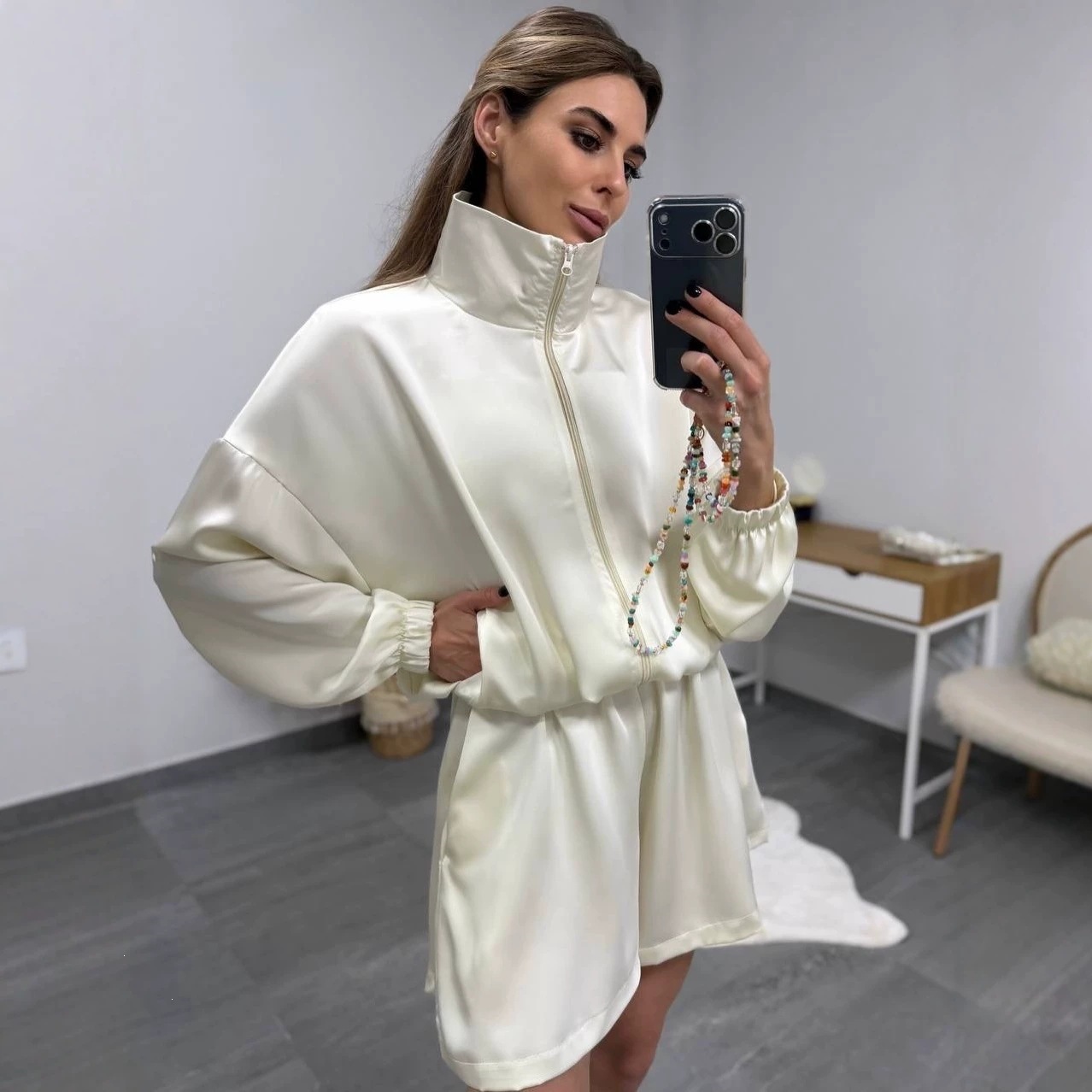 Retro Faux Leather Two-Piece Set: Cropped Zip Jacket & High-Waist Wide-Leg Shorts