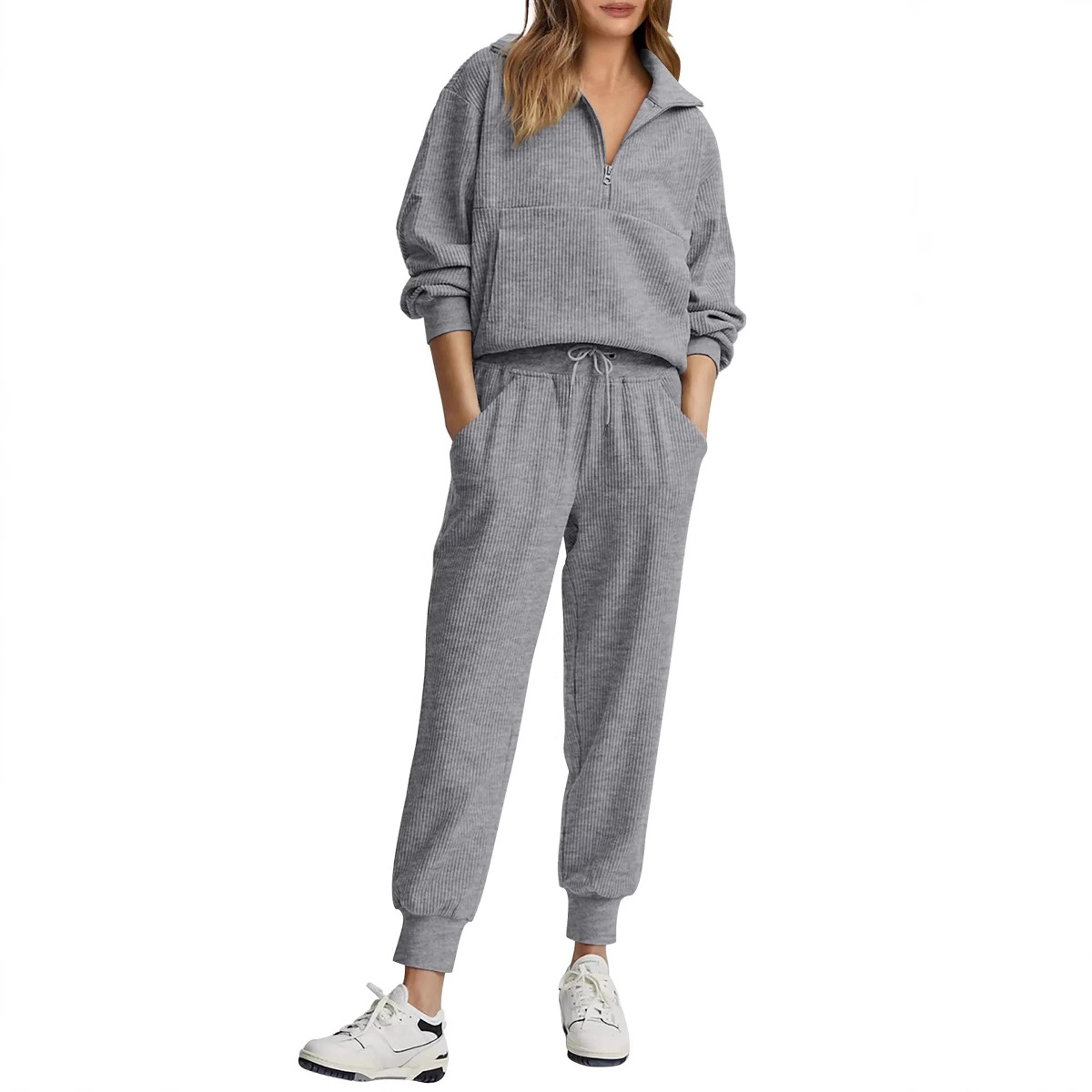 Women's Half-Zip Long Sleeve Top and Pants Casual Set