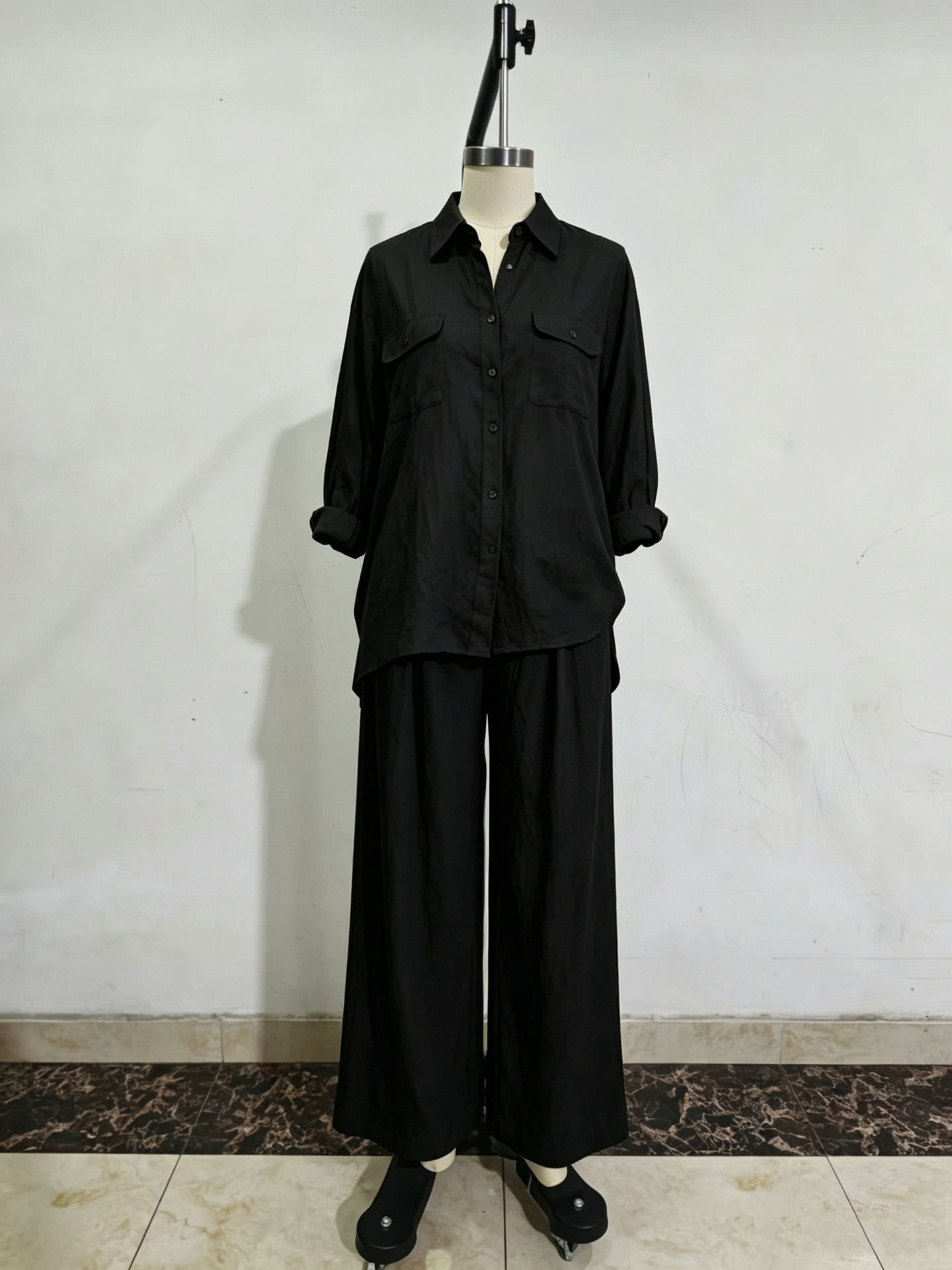 Women's Lightweight Long Sleeve Shirt and Wide-Leg Pants Set