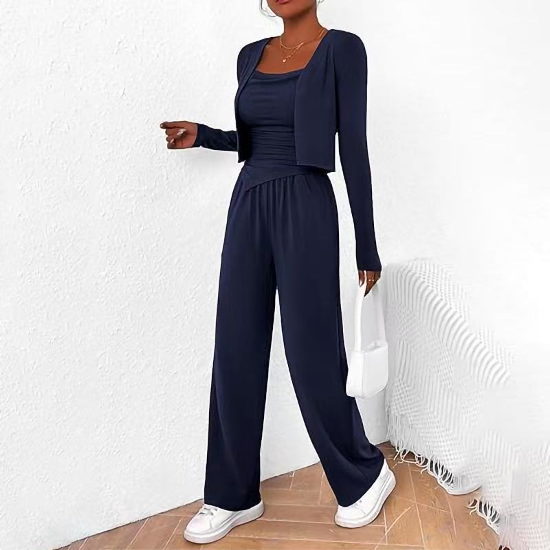 Women's 3-Piece Lounge Set: Zip Cardigan, Cami & Pants