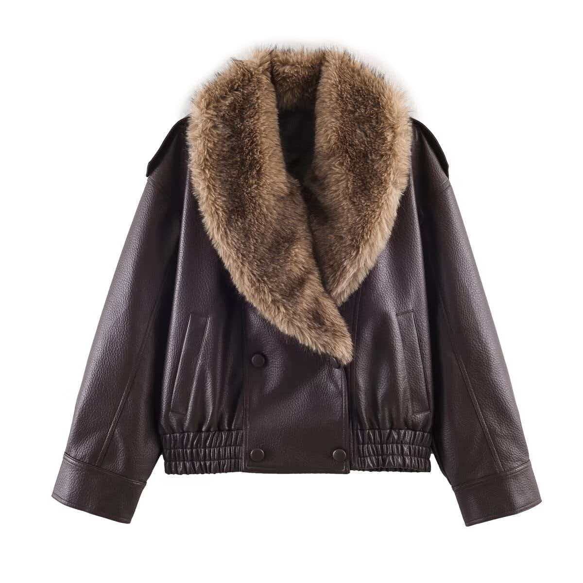 Women's Detachable Collar Faux Leather Jacket