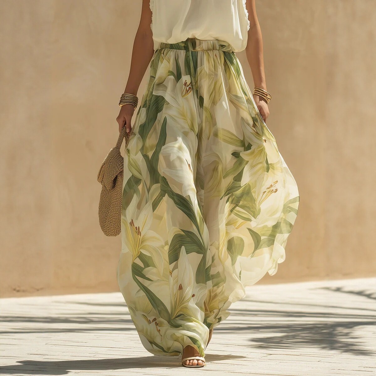 V-Neck Waist-Cinching Ruffle Dress