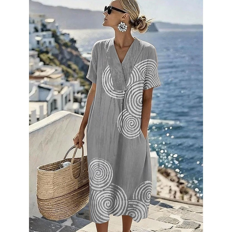 Women's Swirl Polka Dot Print Pleated Midi Dress
