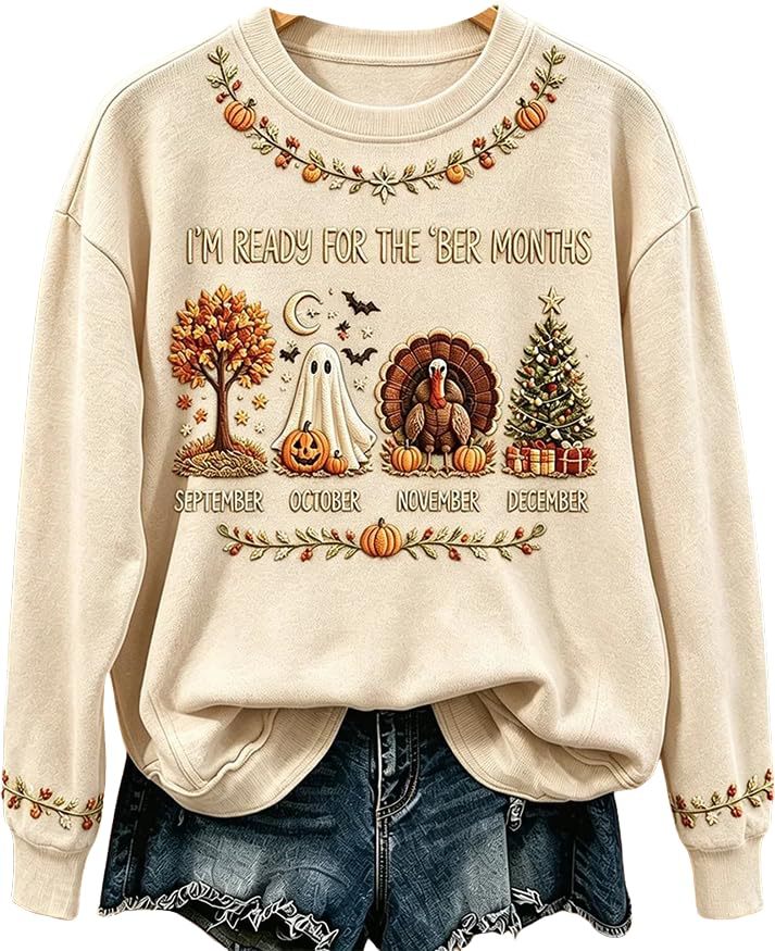 Evil Pumpkin Smiley Face Print Crewneck Long Sleeve Pullover Sweatshirt
