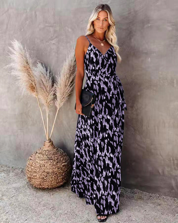 Women's Sleeveless Slit Midi Dress with Zebra Print