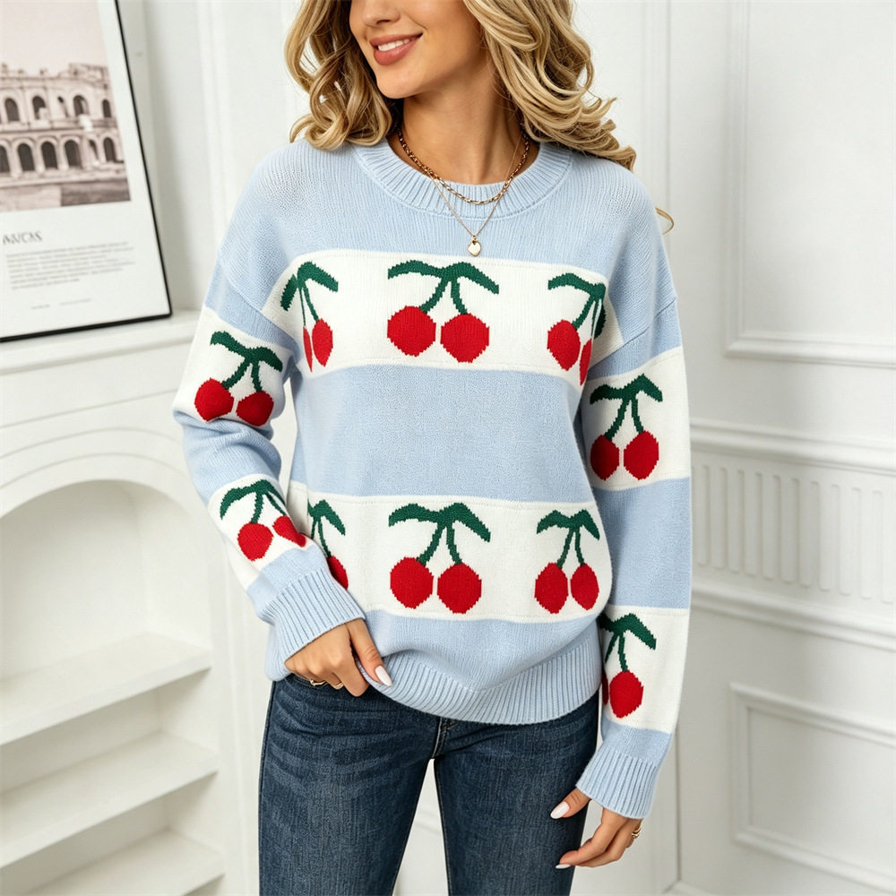 Cherry Jacquard Pullover Sweater