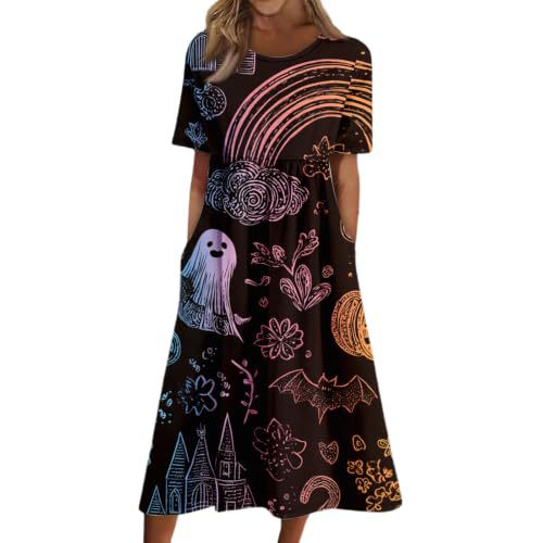 Women's Halloween Print Pleated Midi Dress