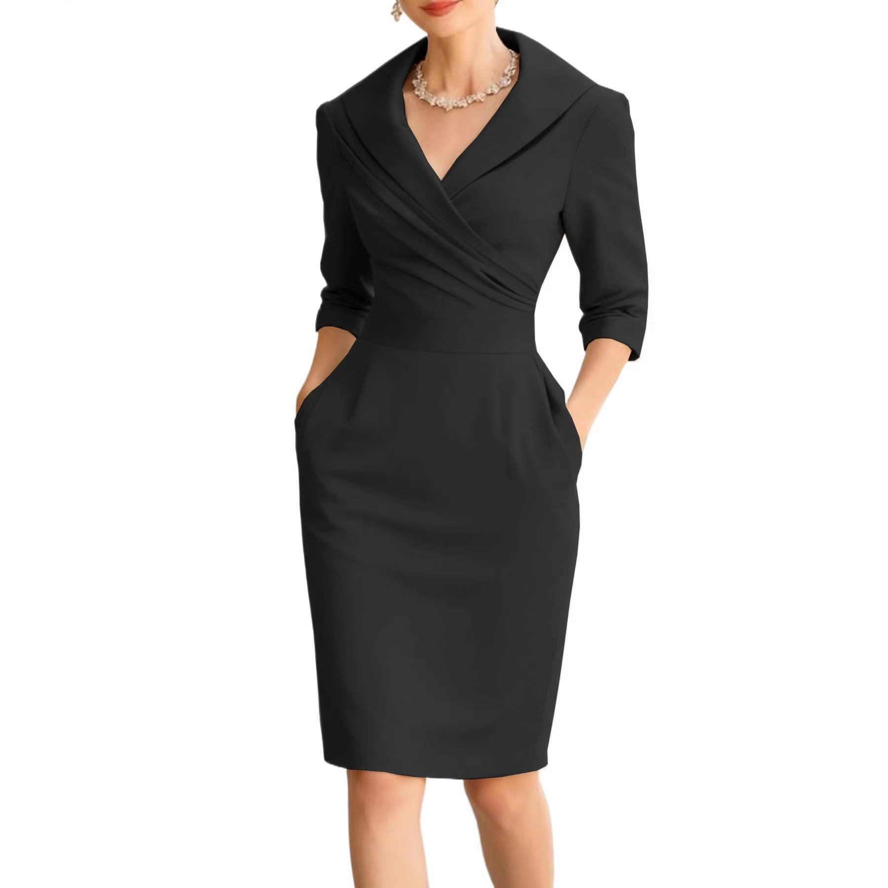 Women's V-Neck Bodycon Midi Dress Satin Slimming Waist