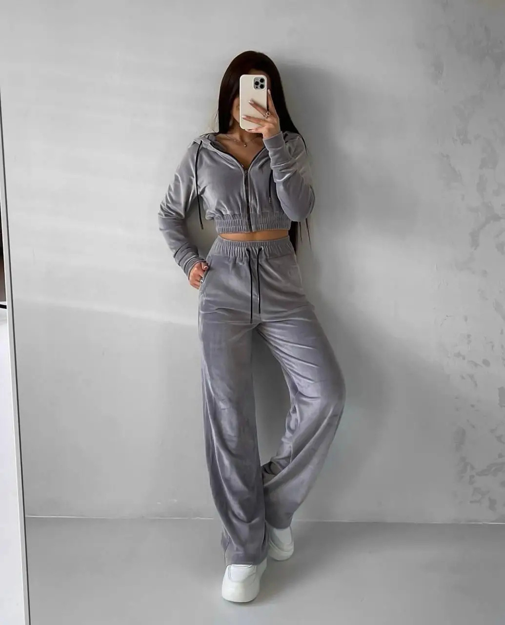 Women's Casual Solid Color Long Sleeve Zip Hoodie and Drawstring Pants Two-Piece Set