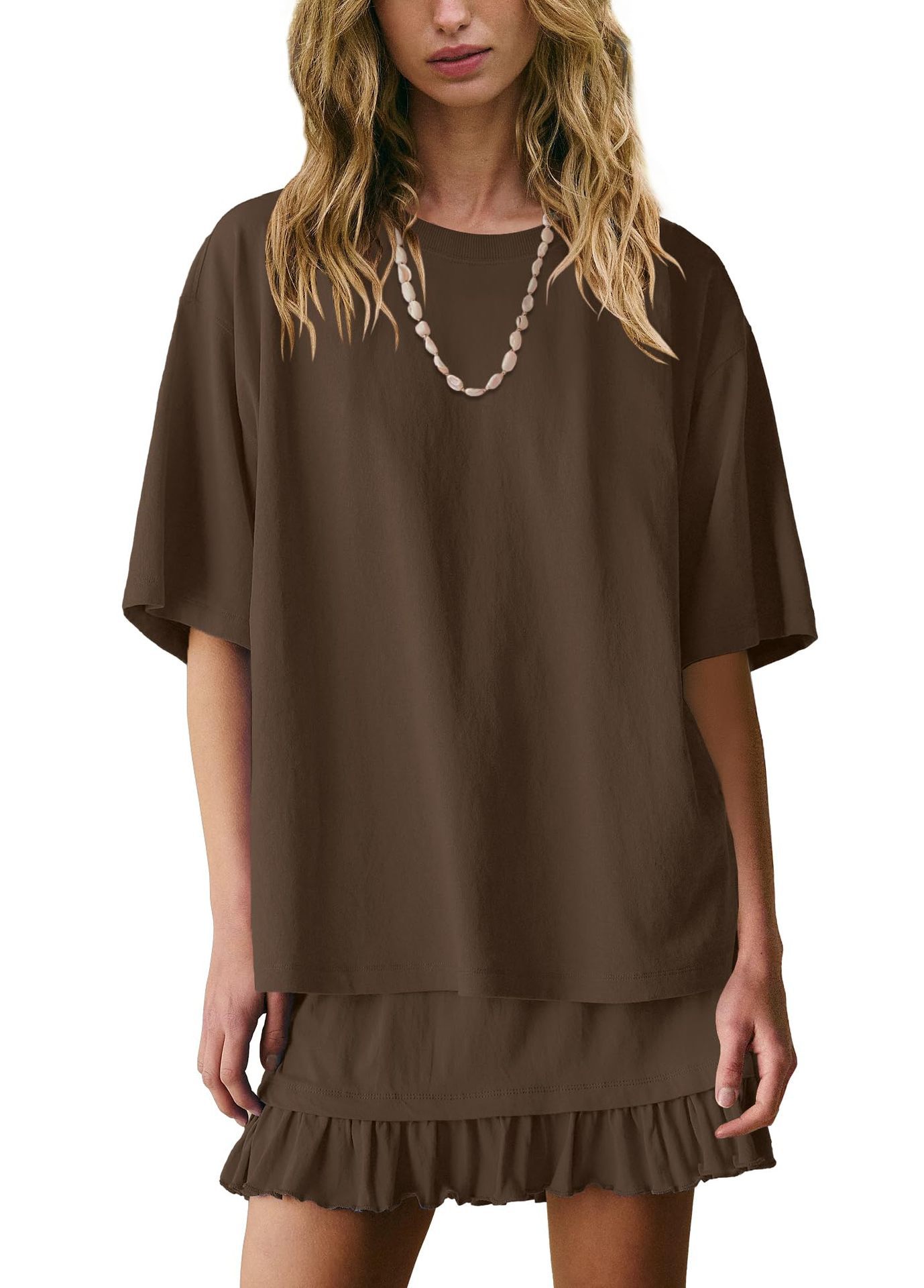 Women's Solid Color Loose Fit Casual Two-Piece Pajama Set with Ruched Detail
