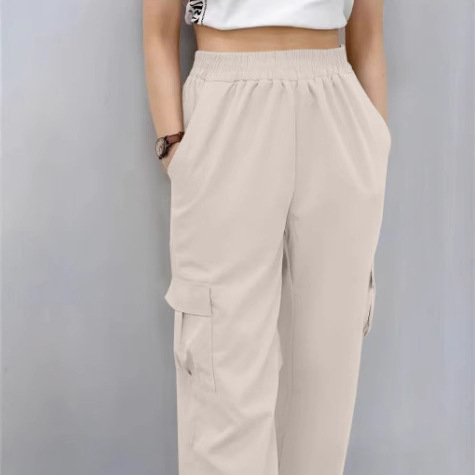 Gray Ice Silk Cargo Pants High Waist Straight Leg Quick-Dry
