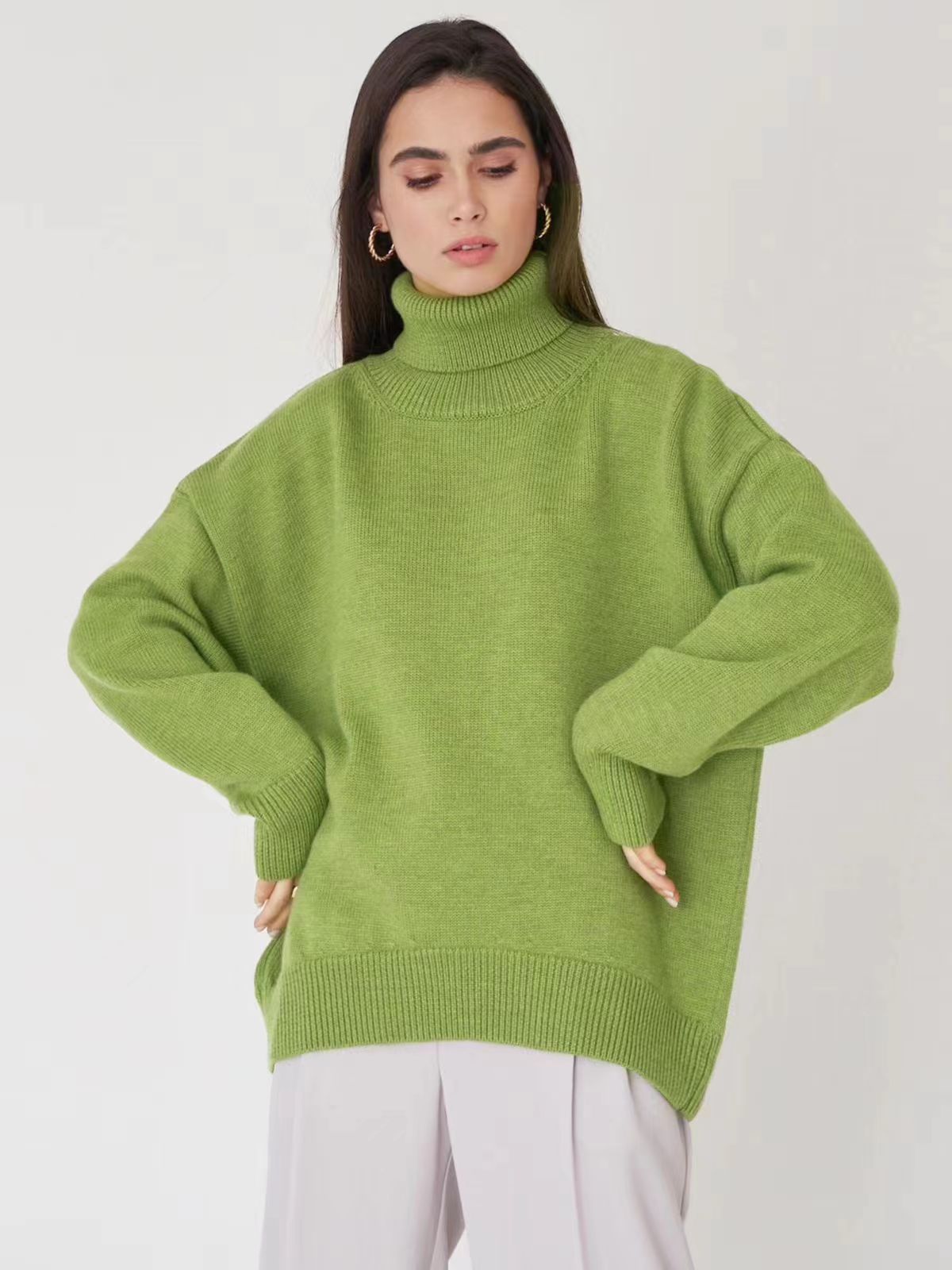 Women's Loose Half-Turtleneck Solid Color Sweater
