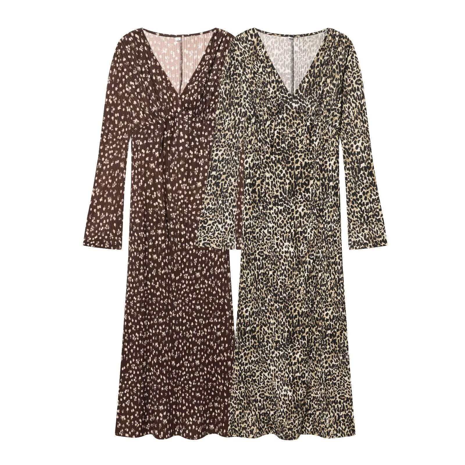 Women's Summer V-Neck Pleated Print Dress