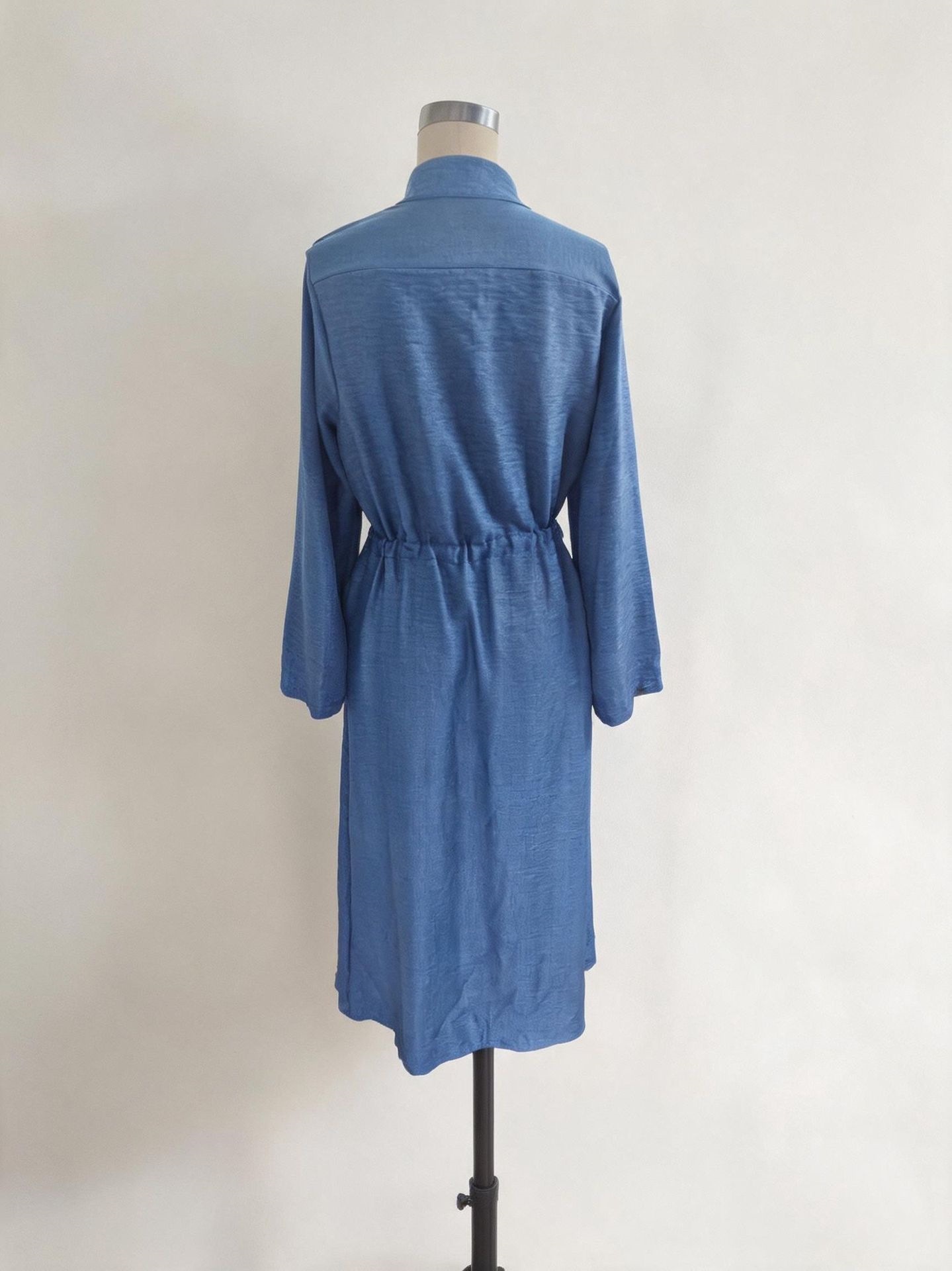 Drawstring Waist Shirt Dress Loose Fit Long Sleeve
