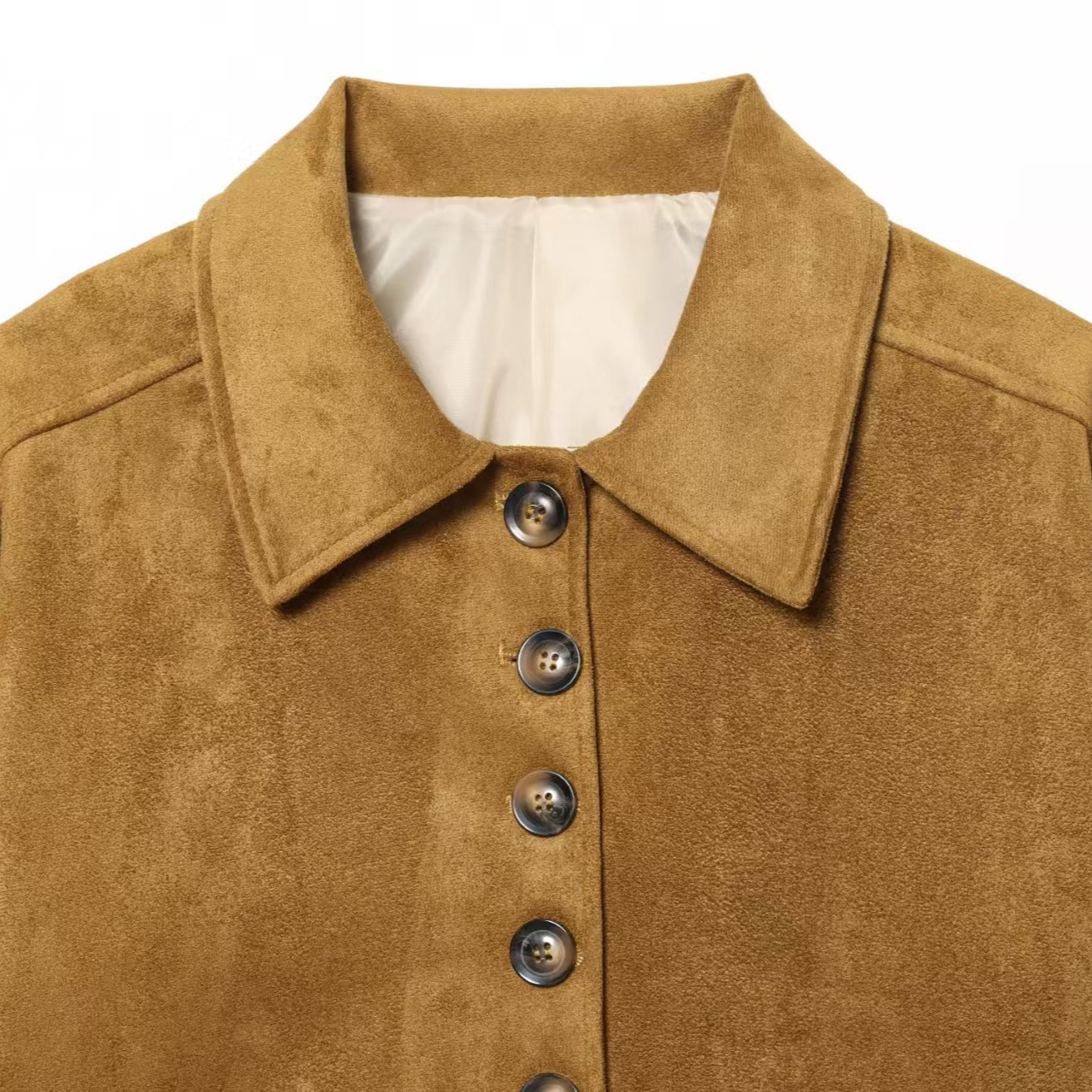 Faux Suede Button-Up Collared Jacket