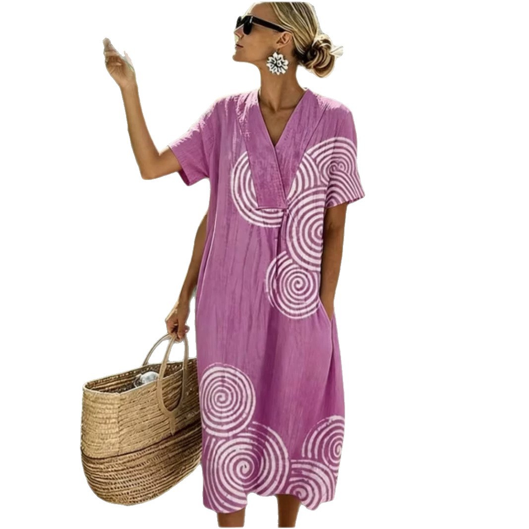 Women's Vintage Polka Dot Floral Midi Dress with Pleated Details
