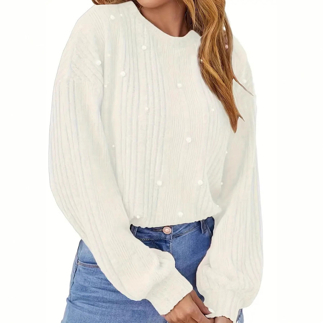 Women's Beaded Lantern Sleeve Knit Top