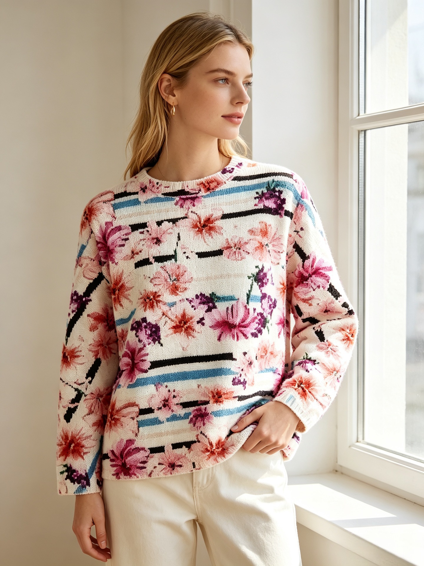 3D Print Christmas Sweater for Women Crewneck Long-Sleeve Pullover