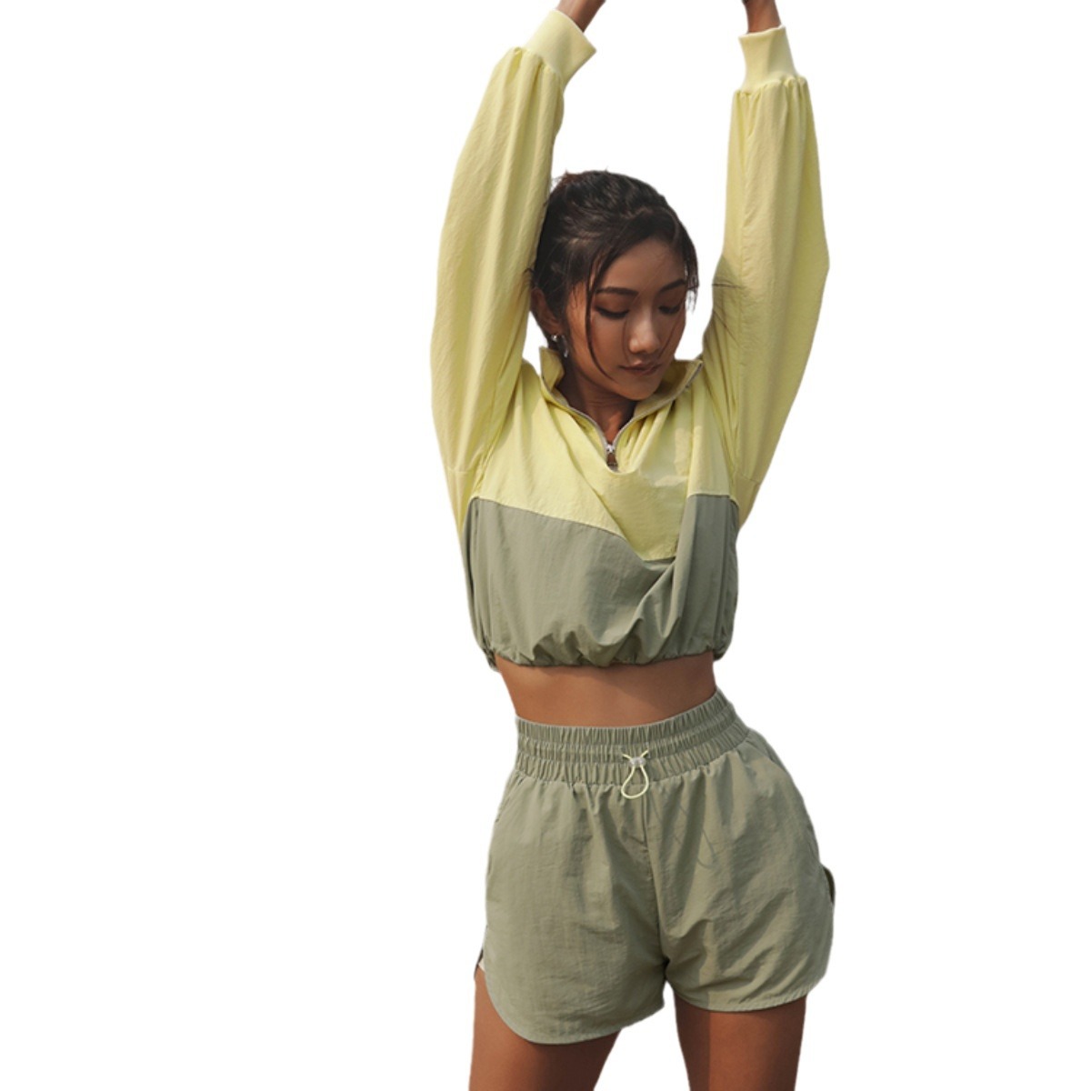 Women's Summer Casual Pullover Sweatshirt and Shorts Set with Colorblock Splicing