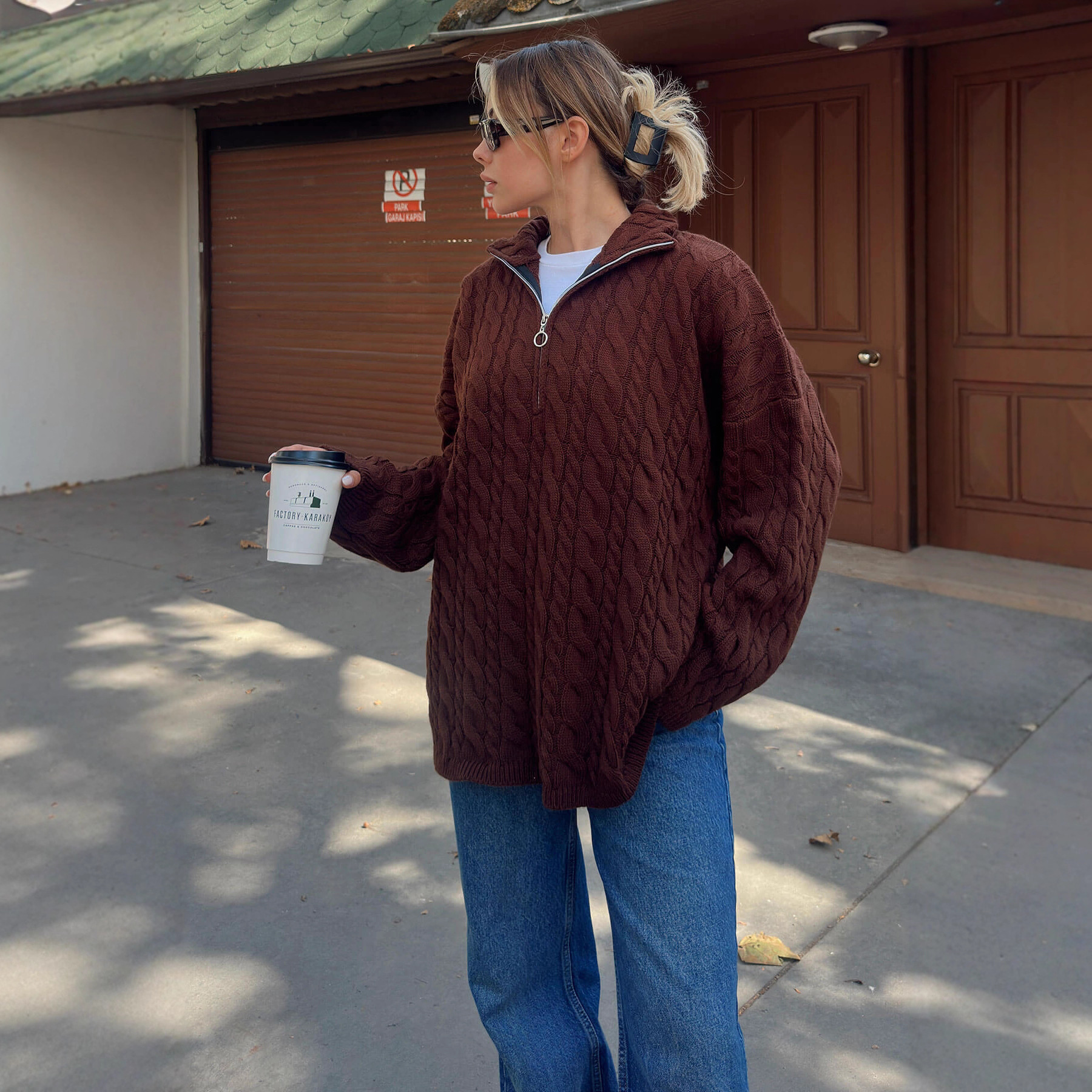 Half-Zip Knit Pullover Sweater with Collar