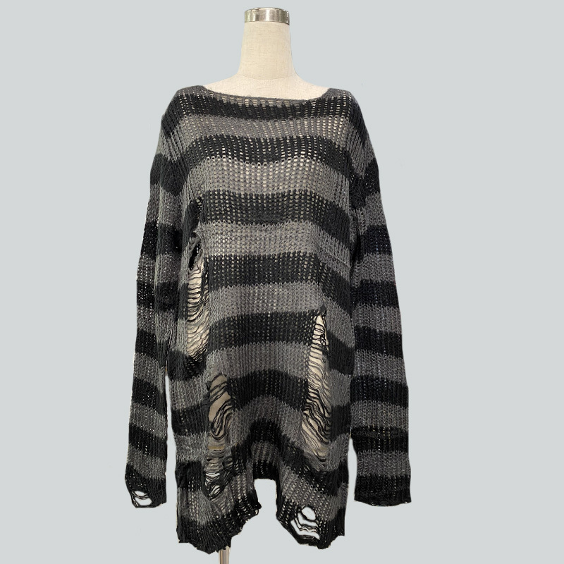 Mohair-Blend Striped Oversized Pullover Sweater Women's Mid-Length Knit