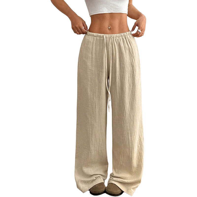 Women's Drawstring Wide-Leg Straight Lounge Pants Cotton Relaxed Fit