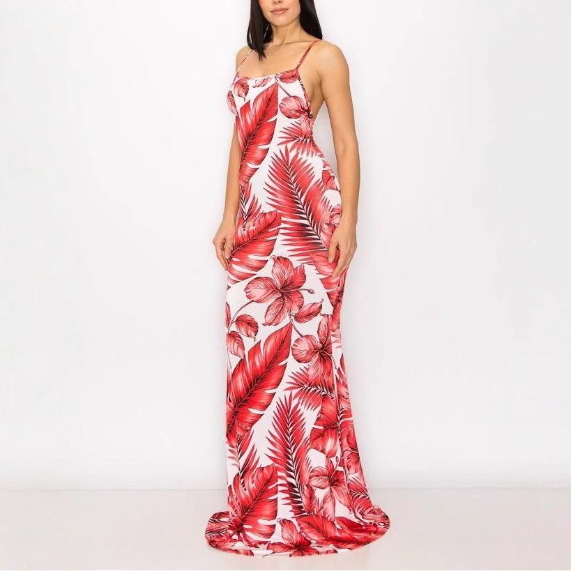Women's Printed Spaghetti Strap Bodycon Midi Dress