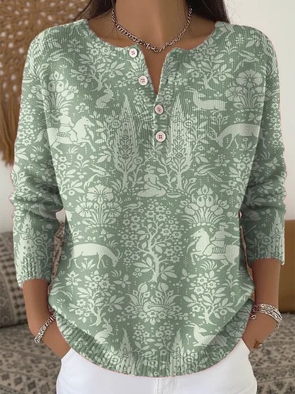 Women's Floral Print Button-Up Sweatshirt