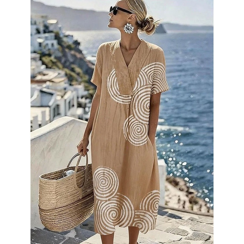 Women's Swirl Polka Dot Print Pleated Midi Dress