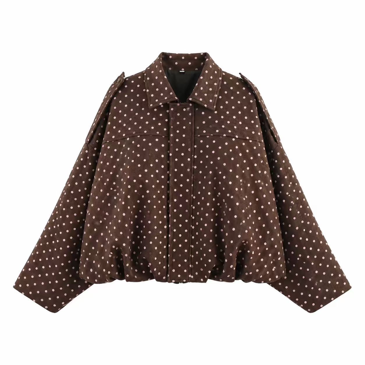 Faux Suede Bomber Jacket with Batwing Sleeves and Zip Front