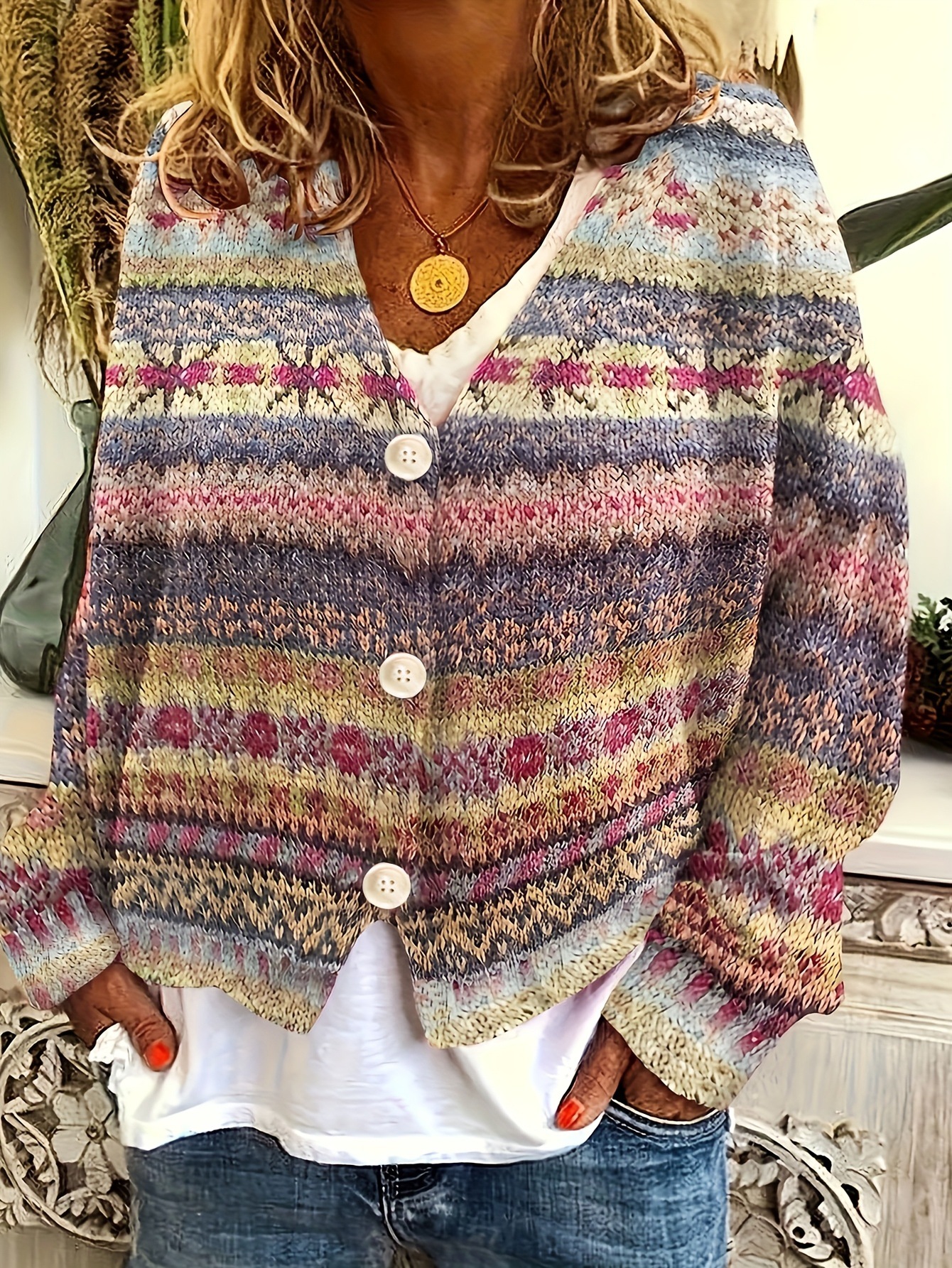 Digital Print Knit Cardigan Sweater
