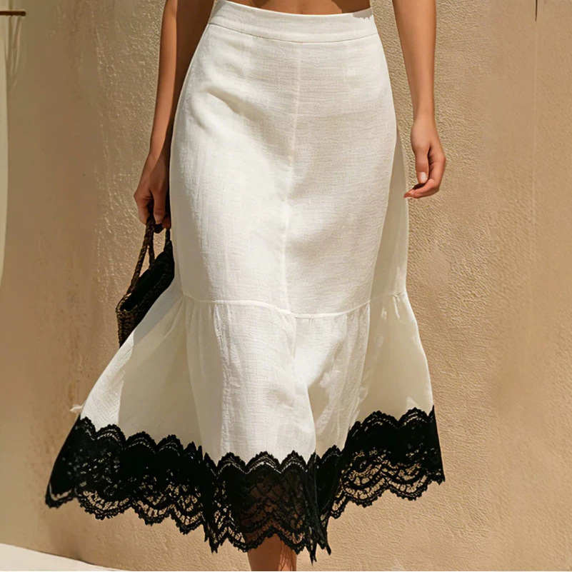 Color-Block Lace Sleeveless Top and Skirt Set
