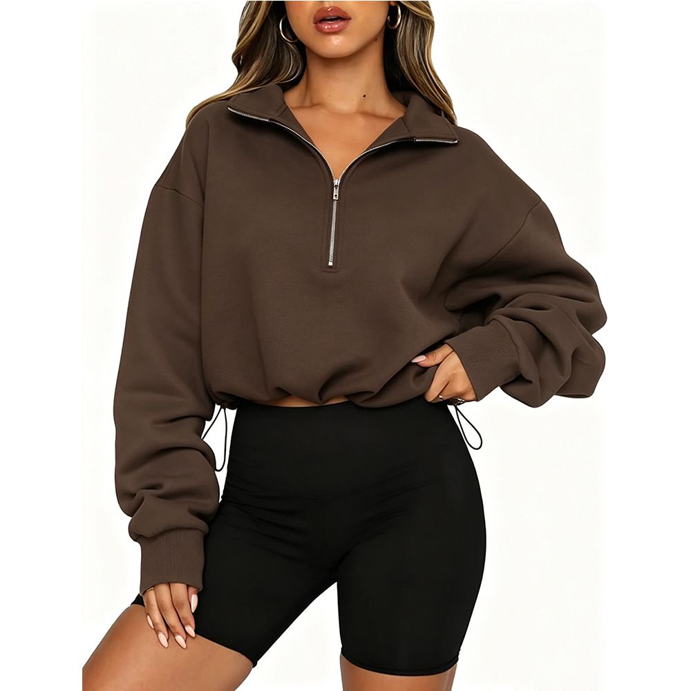 Women's Half-Zip Long-Sleeve Sweatshirt Y2K Drawstring Pullover