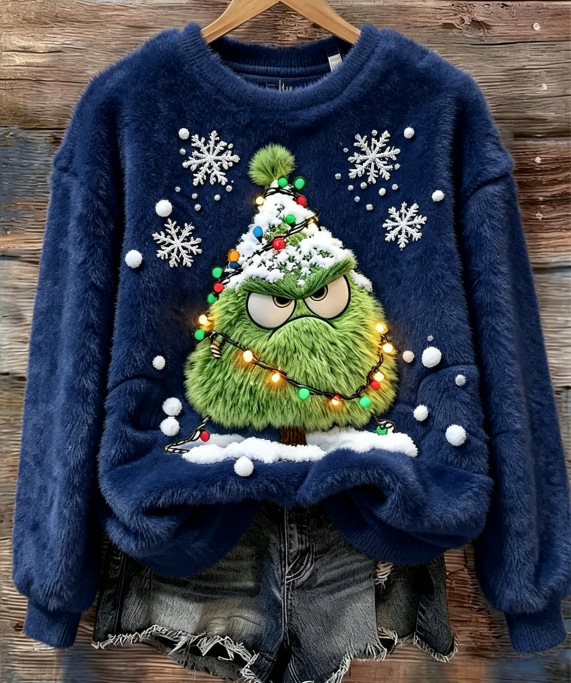 Goblin Snowflake Print Long-Sleeve Pullover Fleece Sweatshirt