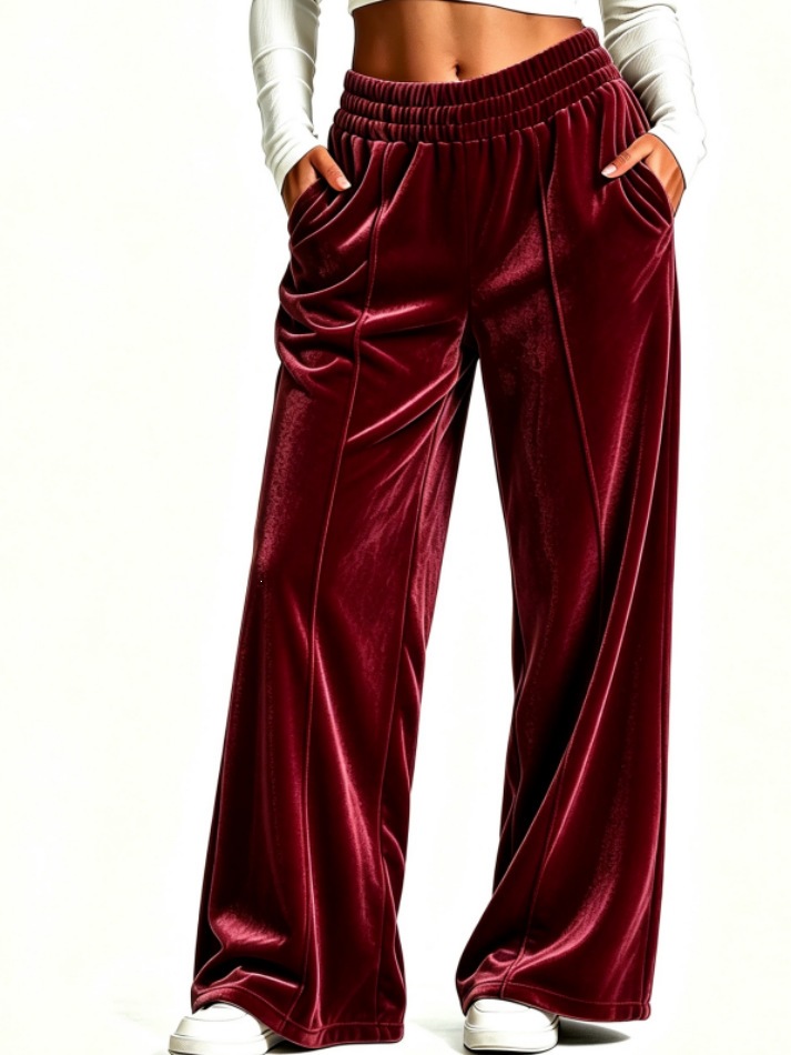Women's Velvet Wide-Leg Pants Loose Fit Commuter Casual Drapey