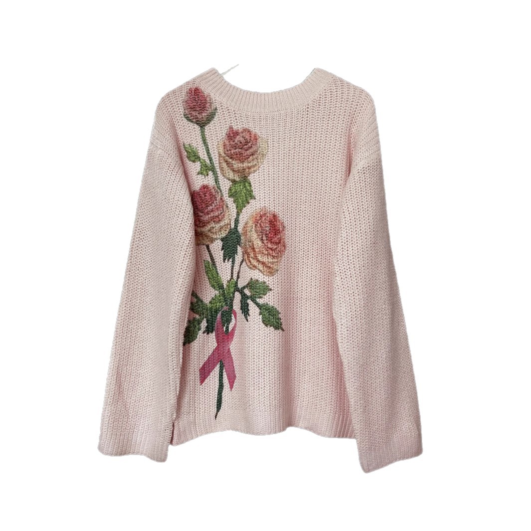 Women's 3D Floral Knit Sweater Crew Neck Long Sleeve Pullover