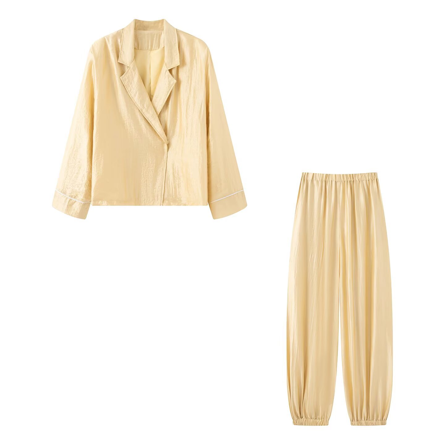 Satin Blazer and Elastic Waist Pants Set
