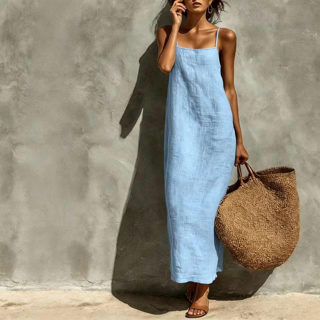 Women's Sleeveless Square Neck Boho Midi Dress