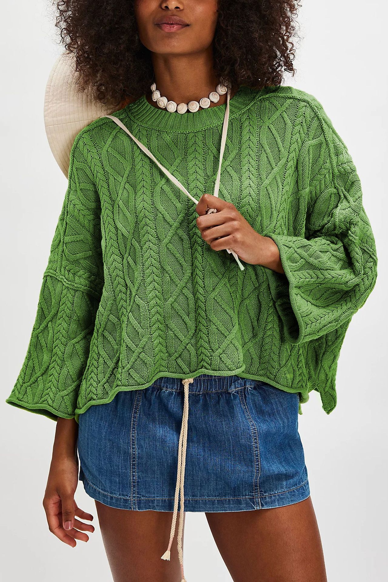 Women's Cropped Crewneck Knit Sweater